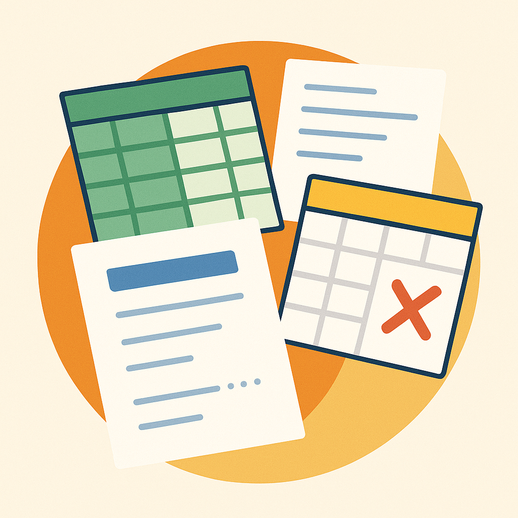 Excelや紙で受注情報が散らばっているイメージ